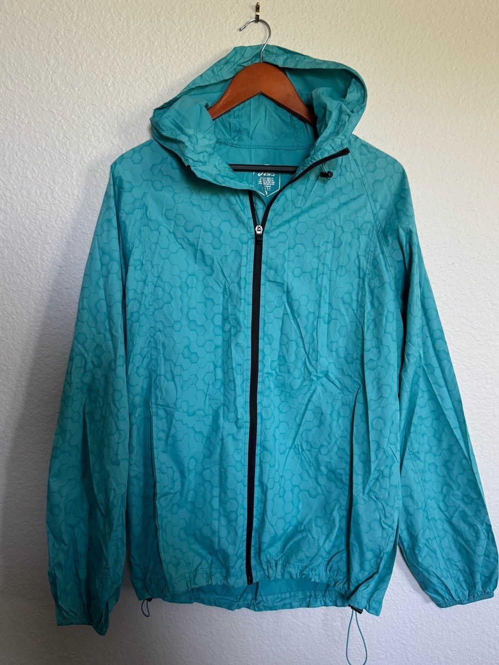 Aasics Teal Turquoise Blue Light Rain Jacket S